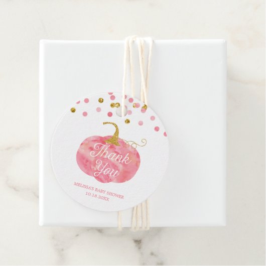 Waterverf Pumpkin Glitter Herfst Girl Baby shower Bedankjes Labels (In situ)
