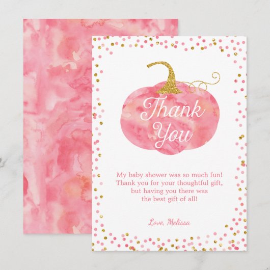 Waterverf Pumpkin Glitter Herfst Girl Baby shower Bedankkaart (Voorkant / Achterkant)