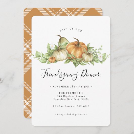 Waterverf Pumpkin Gourd Greenery Friendsgiving Kaart (Voorkant / Achterkant)