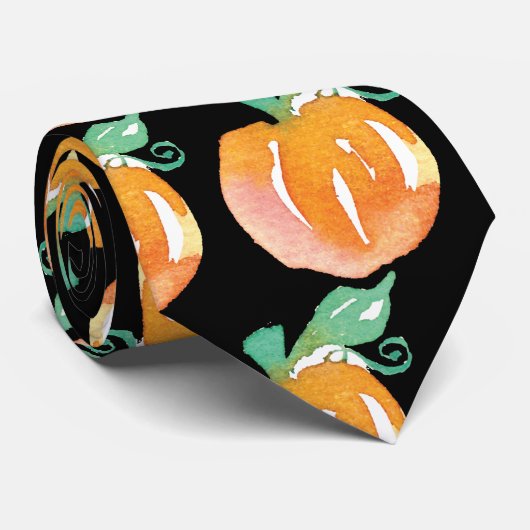 Waterverf Pumpkin Halloween Black Stropdas (Opgerold)