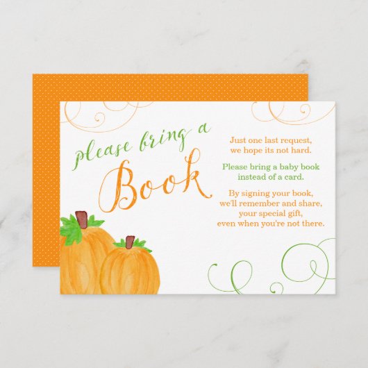 Waterverf Pumpkin Herfst Baby shower Boek Informatiekaartje (Voorkant / Achterkant)