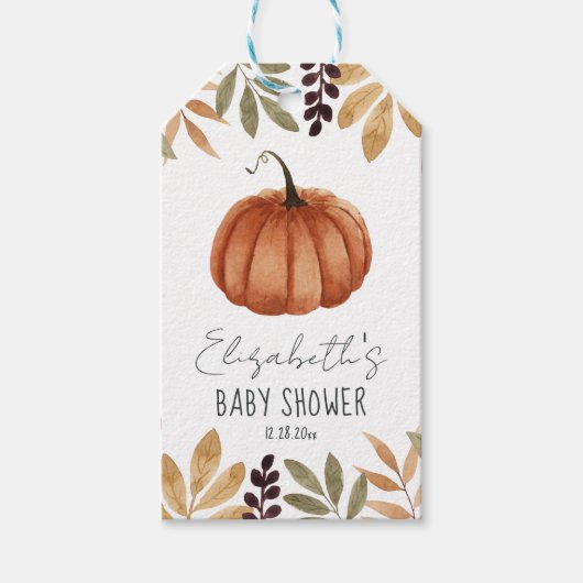 Waterverf Pumpkin Herfst Baby shower Cadeaulabel (Voorkant)