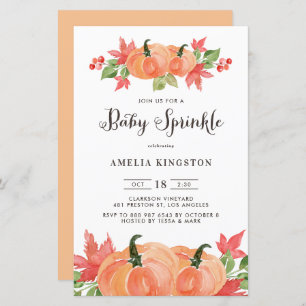 Waterverf Pumpkin Herfst Baby Sprinkle Invitatie