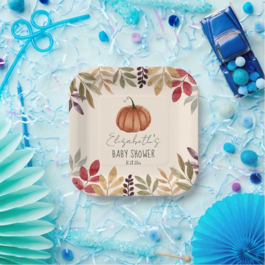 Waterverf Pumpkin-Herfst Gewaardeerd Baby shower Papieren Bordje (Feest)