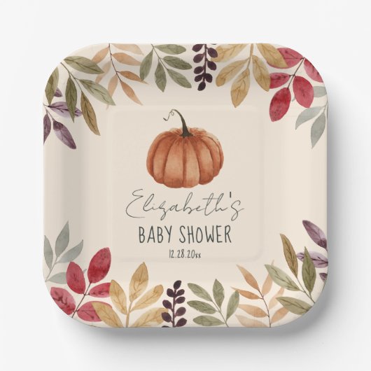Waterverf Pumpkin-Herfst Gewaardeerd Baby shower Papieren Bordje (Voorkant)