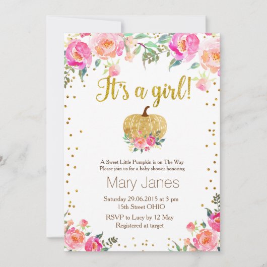 Waterverf Pumpkin Herfst Girl Baby shower Kaart (Voorkant)