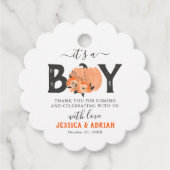 Waterverf Pumpkin 'Het is een jongen' Baby shower  Bedankjes Labels (Voorkant)