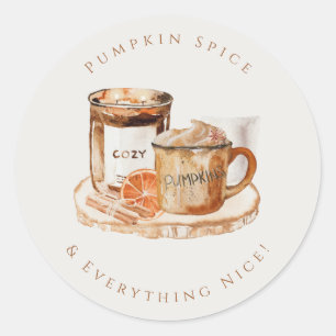 Waterverf Pumpkin Latte & Candle Thanksgiving Ronde Sticker