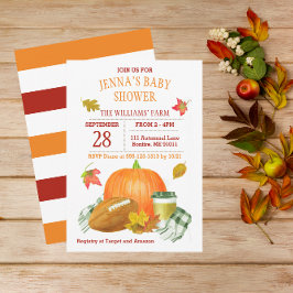 Waterverf Pumpkin Latte en Football Baby shower Kaart