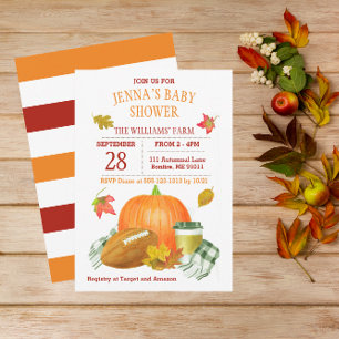 Waterverf Pumpkin Latte en Football Baby shower Kaart