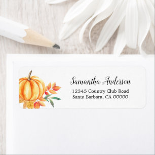Waterverf Pumpkin Oranje Fall Leaves Etiket