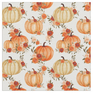 Waterverf Pumpkin Oranje Floral Pattern Stof