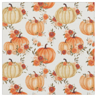 Waterverf Pumpkin Oranje Floral Pattern Stof