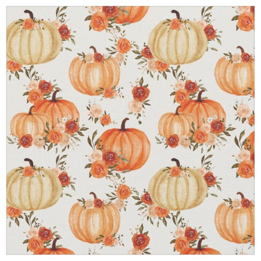 Waterverf Pumpkin Oranje Floral Pattern Stof (Close Up)
