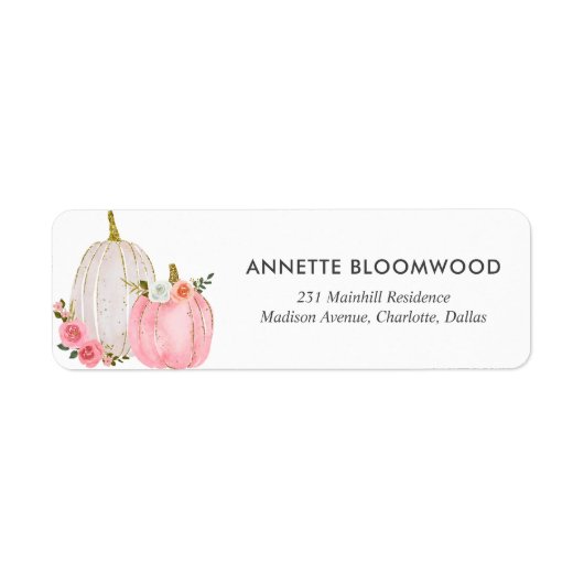Waterverf Pumpkin Pastel Pink Floral Roos Etiket (Voorkant)