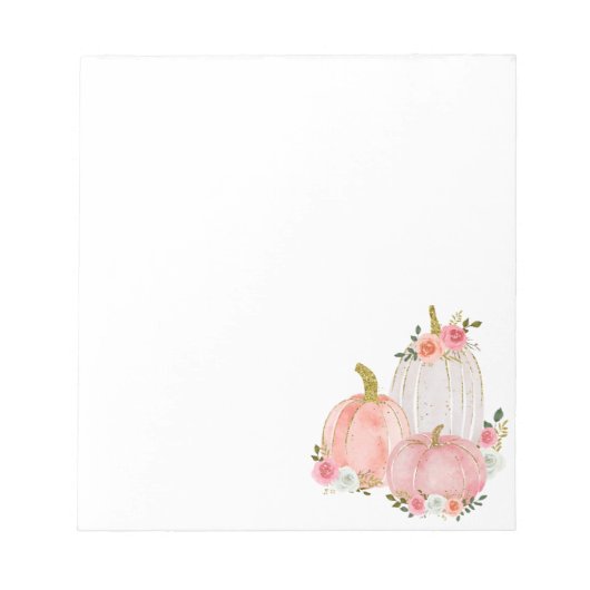 Waterverf Pumpkin Pastel Pink Floral Roos Notitieblok (Voorkant)