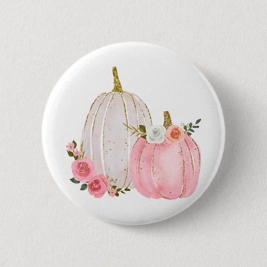 Waterverf Pumpkin Pastel Pink Floral Roos Ronde Button 5,7 Cm (Voorkant)