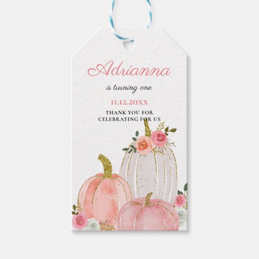 Waterverf Pumpkin Pastel Pink Rose Birthday Cadeaulabel (Voorkant)