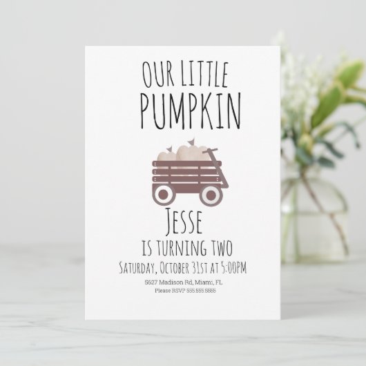 Waterverf Pumpkin Patch Herfst Wagon Brown Birthda Kaart (Staand voorkant)