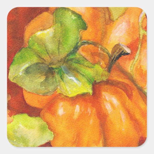 Waterverf Pumpkin Patch Vierkante Sticker (Voorkant)
