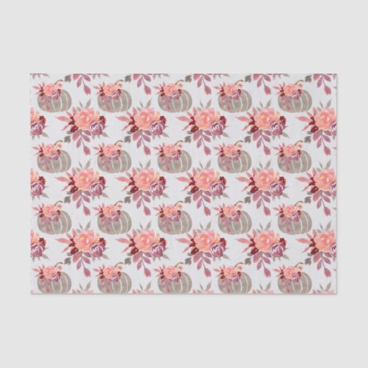  Waterverf Pumpkin Peach Floral Tissuepapier (Voorkant)