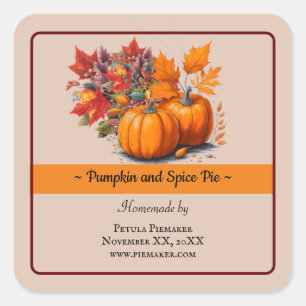 Waterverf Pumpkin Pie Bakery Productlabel Vierkante Sticker