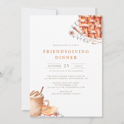 Waterverf Pumpkin Pie Friendsgiving Dinner Kaart (Voorkant)