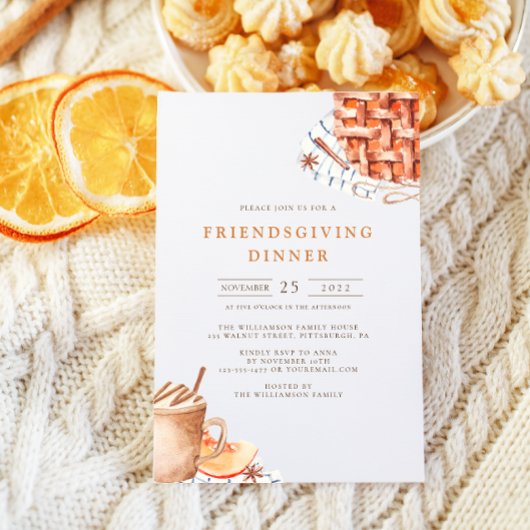 Waterverf Pumpkin Pie Friendsgiving Dinner Kaart