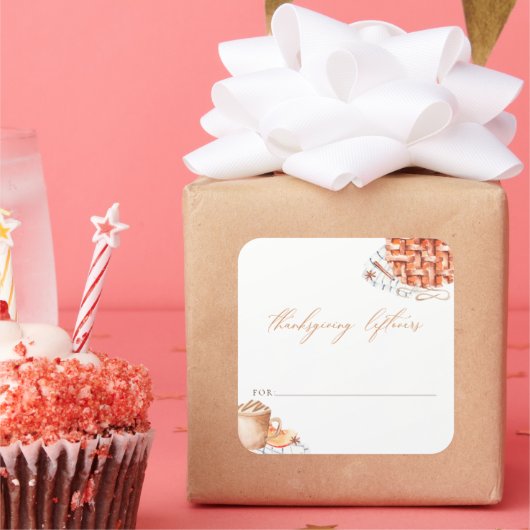 Waterverf Pumpkin Pie Thanksgiving Leftovers Vierkante Sticker (Feest)