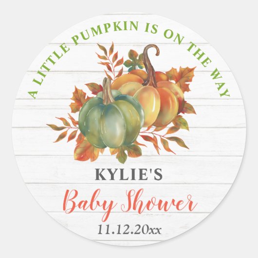 Waterverf Pumpkin Rustic Wood | BABY SHOWER Ronde Sticker (Voorkant)