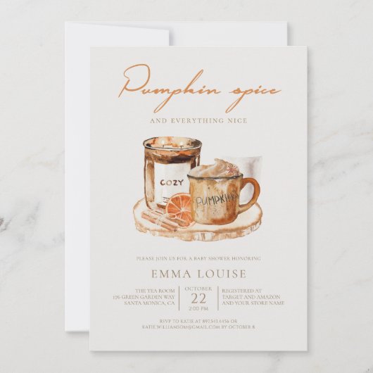 Waterverf Pumpkin Spice Baby shower Kaart (Voorkant)