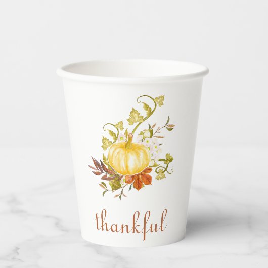Waterverf Pumpkin Thankful Thanksgiving Papieren Bekers (Voorkant)
