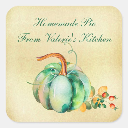 Waterverf Pumpkin Thanksgiving Bakery Vierkante Sticker (Voorkant)
