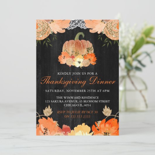 Waterverf Pumpkin  Thanksgiving Dinner Kaart (Staand voorkant)