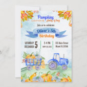 Waterverf Pumpkin Tractor Birthday Uitnodiging (Voorkant)