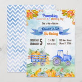 Waterverf Pumpkin Tractor Birthday Uitnodiging (Voorkant / Achterkant)