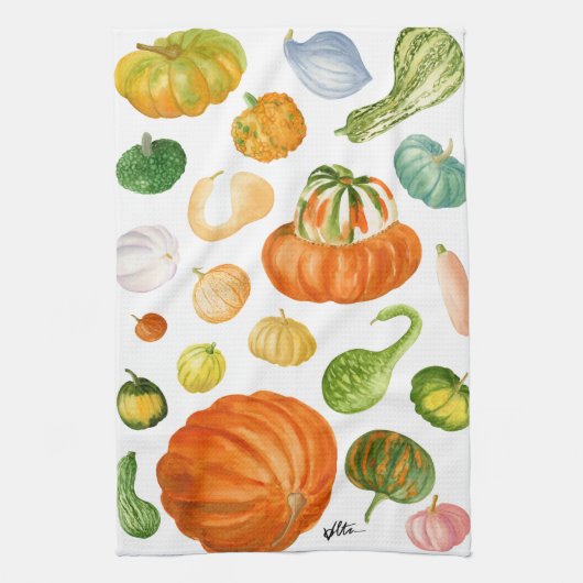 Waterverf Pumpkin Varieties Theedoek (Verticaal)