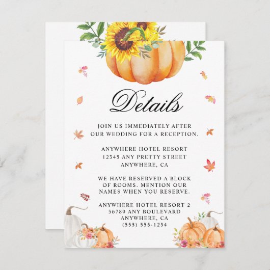 Waterverf Pumpkin Weddenschapskaart Informatiekaartje (Voorkant / Achterkant)