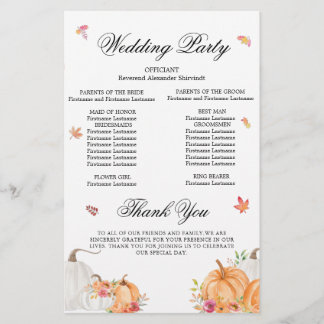 Waterverf Pumpkin Wedding Ceremony Programme