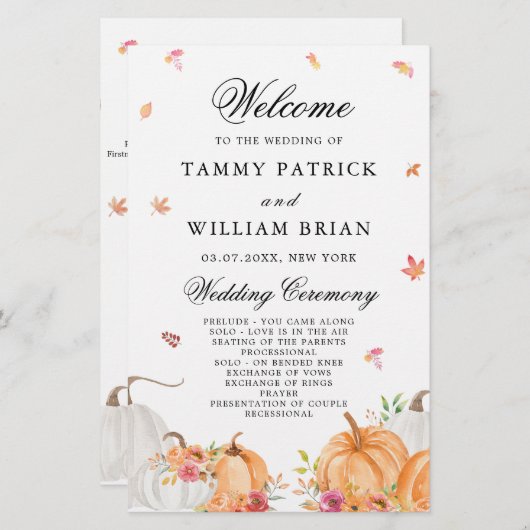 Waterverf Pumpkin Wedding Ceremony Programme (Voorkant / Achterkant)