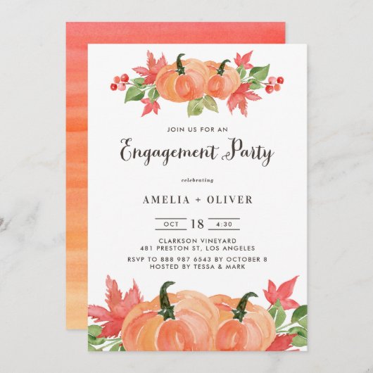 Waterverf Pumpkins Autumn Engagement Party Kaart (Voorkant / Achterkant)