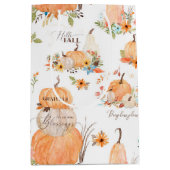 Waterverf Pumpkins Autumn Flowers in Fall Leaves Medium Cadeauzakje (Voorkant)