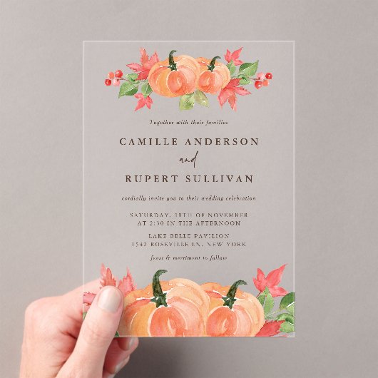 Waterverf Pumpkins Autumn Wedding Acryl Uitnodigingen (Insitu (Draagbaar))