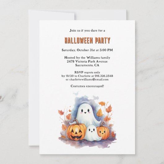 Waterverf Pumpkins Ghosts Halloween Party Kaart (Voorkant)