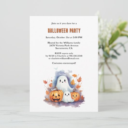 Waterverf Pumpkins Ghosts Halloween Party Kaart (Staand voorkant)