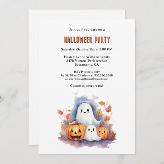 Waterverf Pumpkins Ghosts Halloween Party Kaart (Voorkant / Achterkant)