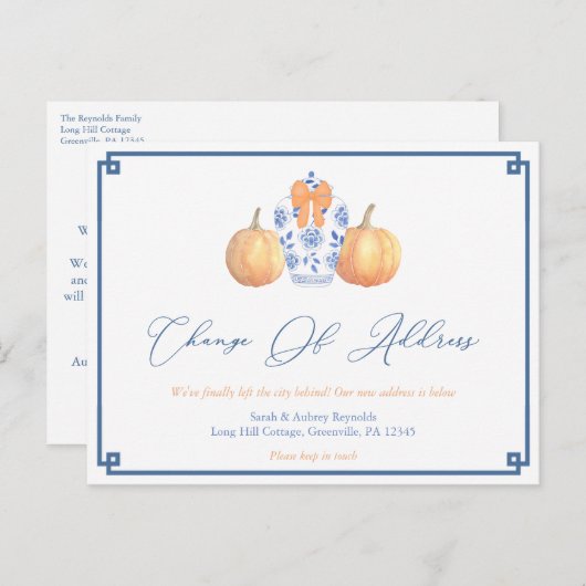 Waterverf Pumpkins Ginger Jar Moving Aankondigingskaart (Voorkant / Achterkant)