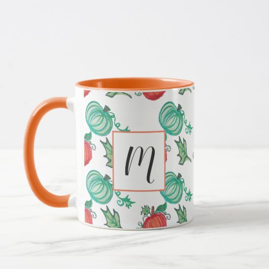 Waterverf Pumpkins Green Oranje Greenery Pattern Mok (Links)