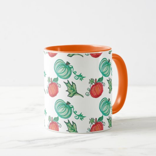 Waterverf Pumpkins Green Oranje Greenery Pattern Mok (Voorkant rechts)