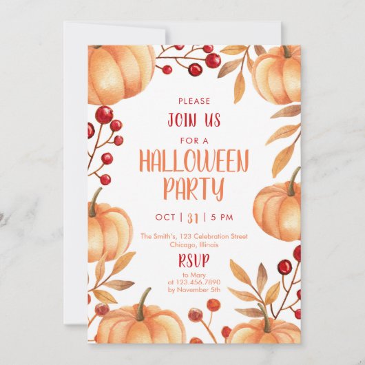 Waterverf Pumpkins Halloween Party Kaart (Voorkant)